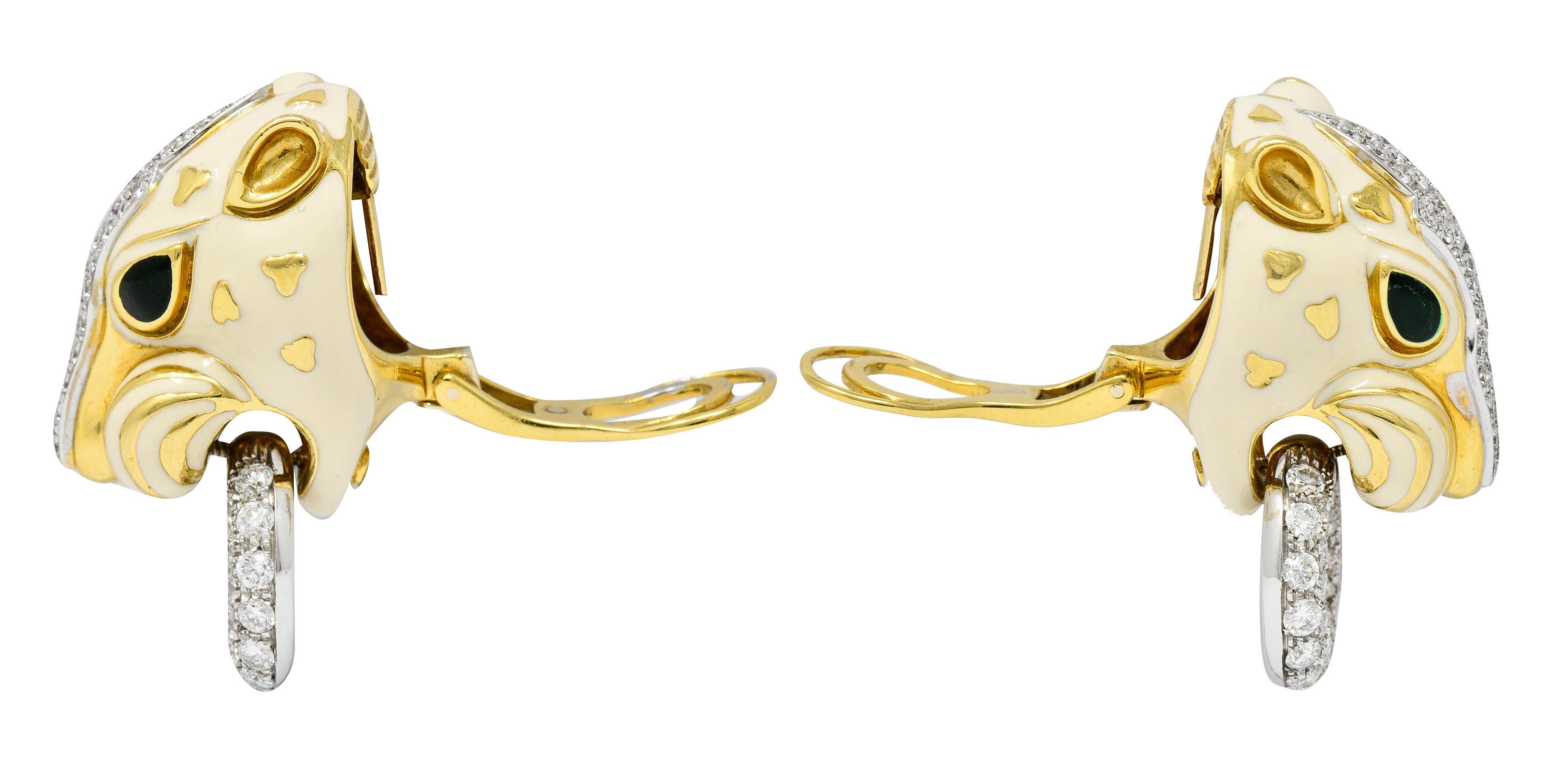 Contemporary David Webb Enamel 4.90 Carats Diamond 18 Karat Gold Doorknocker Lion Earrings