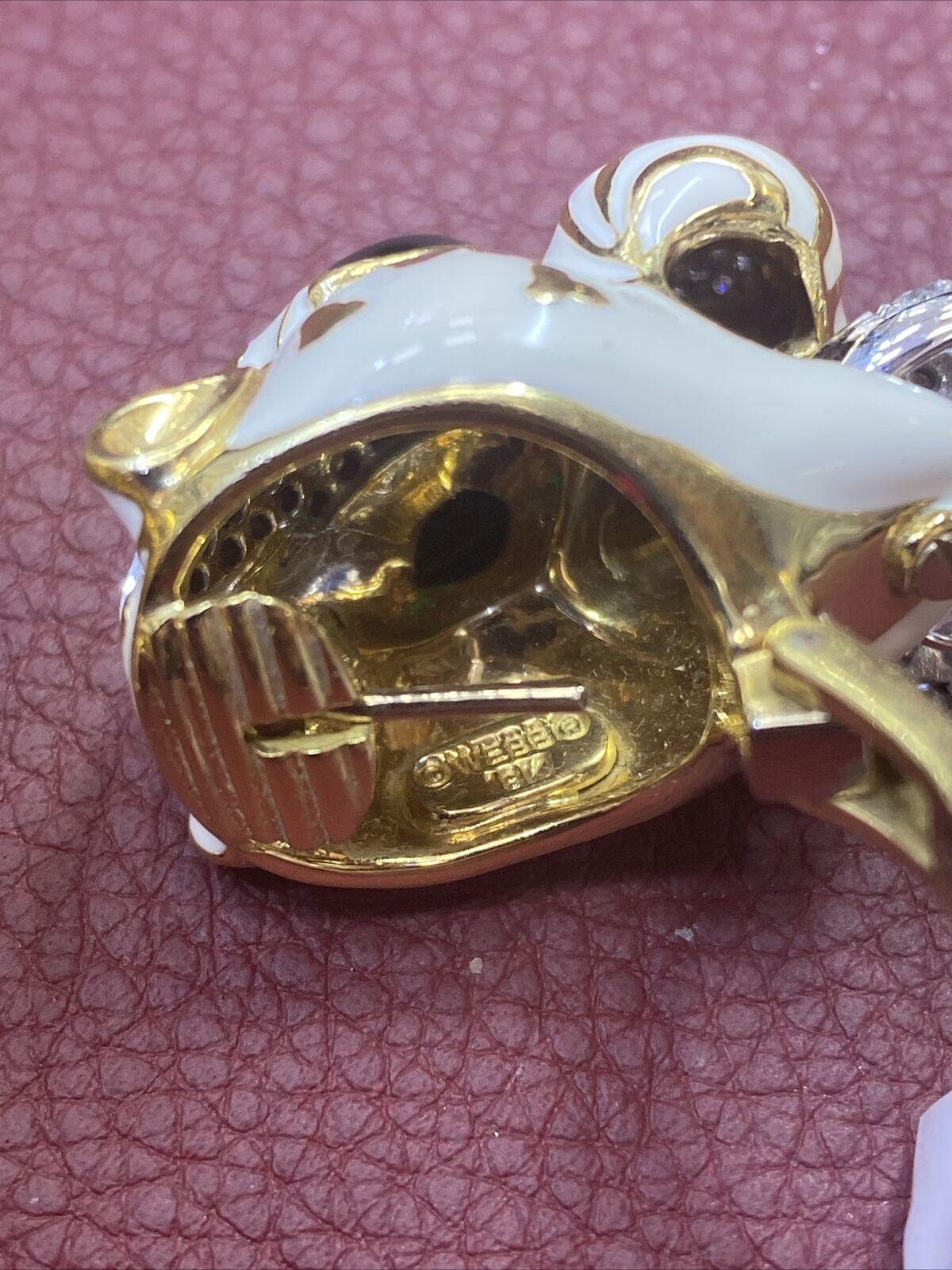 Women's or Men's David Webb Enamel 4.90 Carats Diamond 18 Karat Gold Doorknocker Lion Earrings For Sale