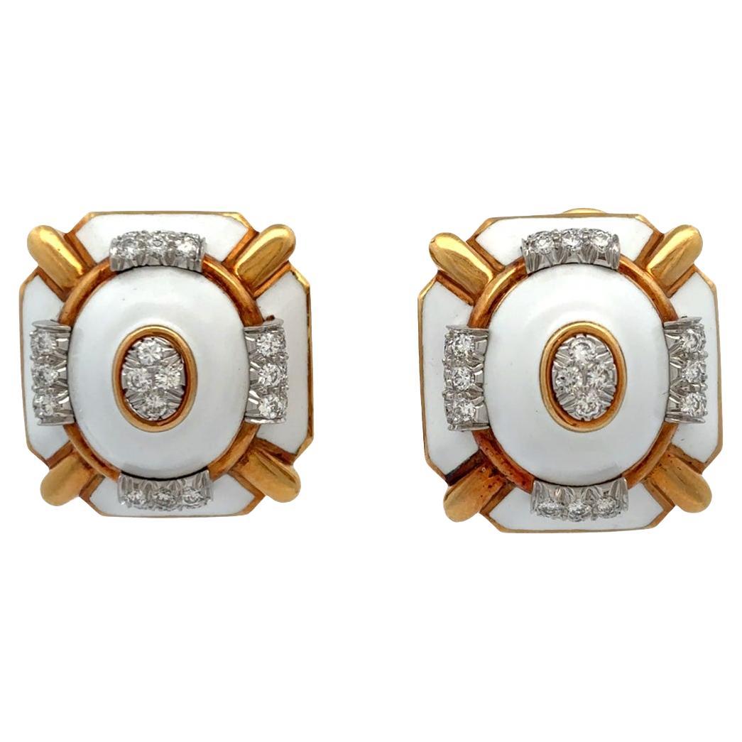 David Webb Enamel and Diamond Earrings