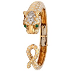 David Webb Enamel and Diamond Panther Bangle Bracelet