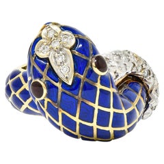 David Webb Enamel Diamond 18 Karat Two-Tone Gold Kingdom Snake Ring