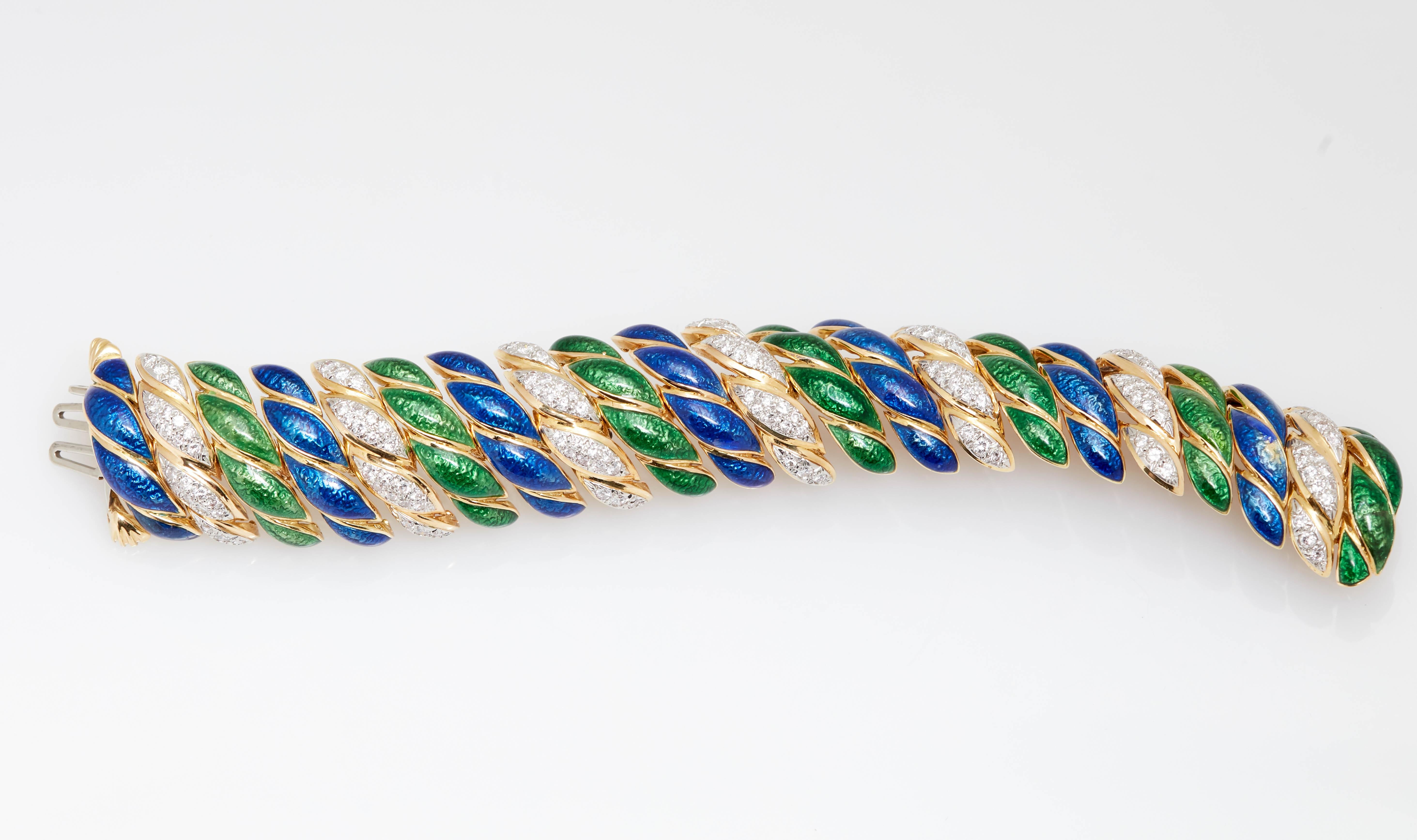 David Webb Enamel Diamond Bracelet For Sale 1