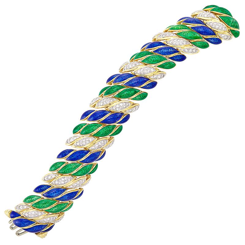 David Webb Enamel Diamond Bracelet For Sale