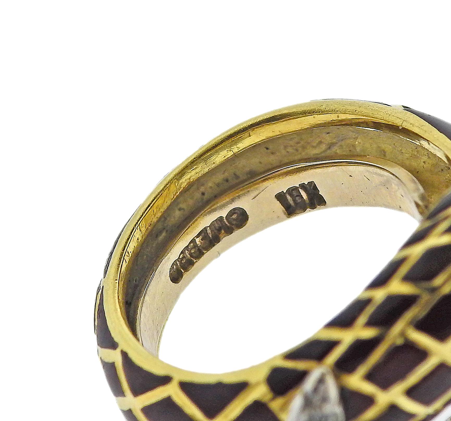 Women's David Webb Enamel Diamond Emerald Snake Gold Ring