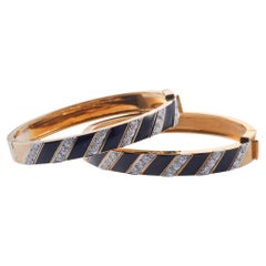 David Webb Enamel Diamond Gold Platinum Bangle Bracelet Set