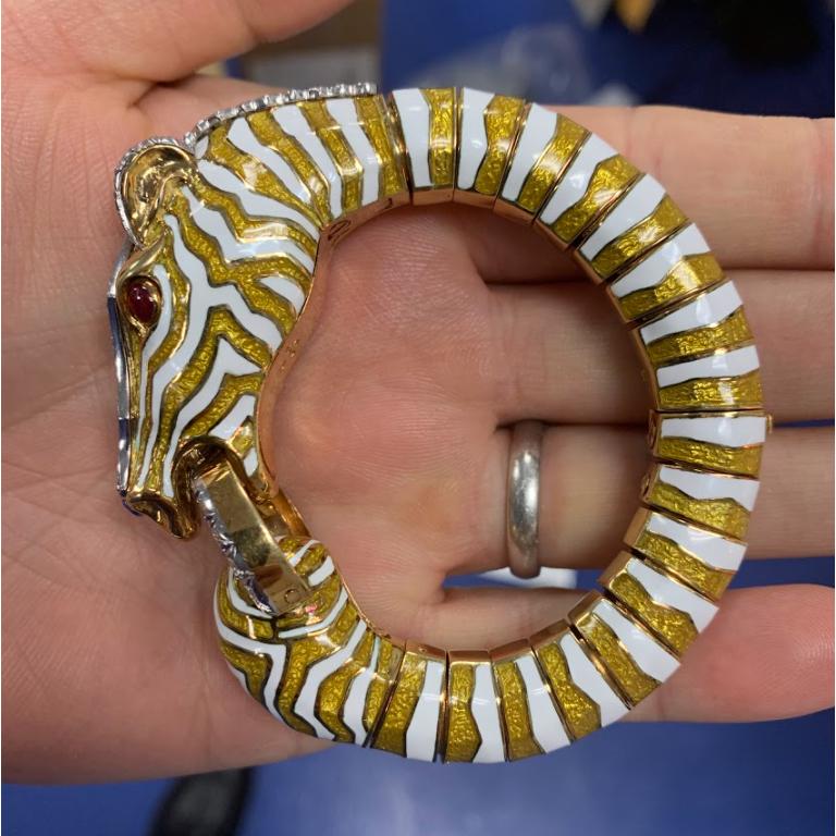 David b Enamel Diamond Ruby Gold Zebra Bracelet at 1stDibs