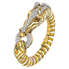 David Webb Enamel Diamond Ruby Gold Zebra Bracelet