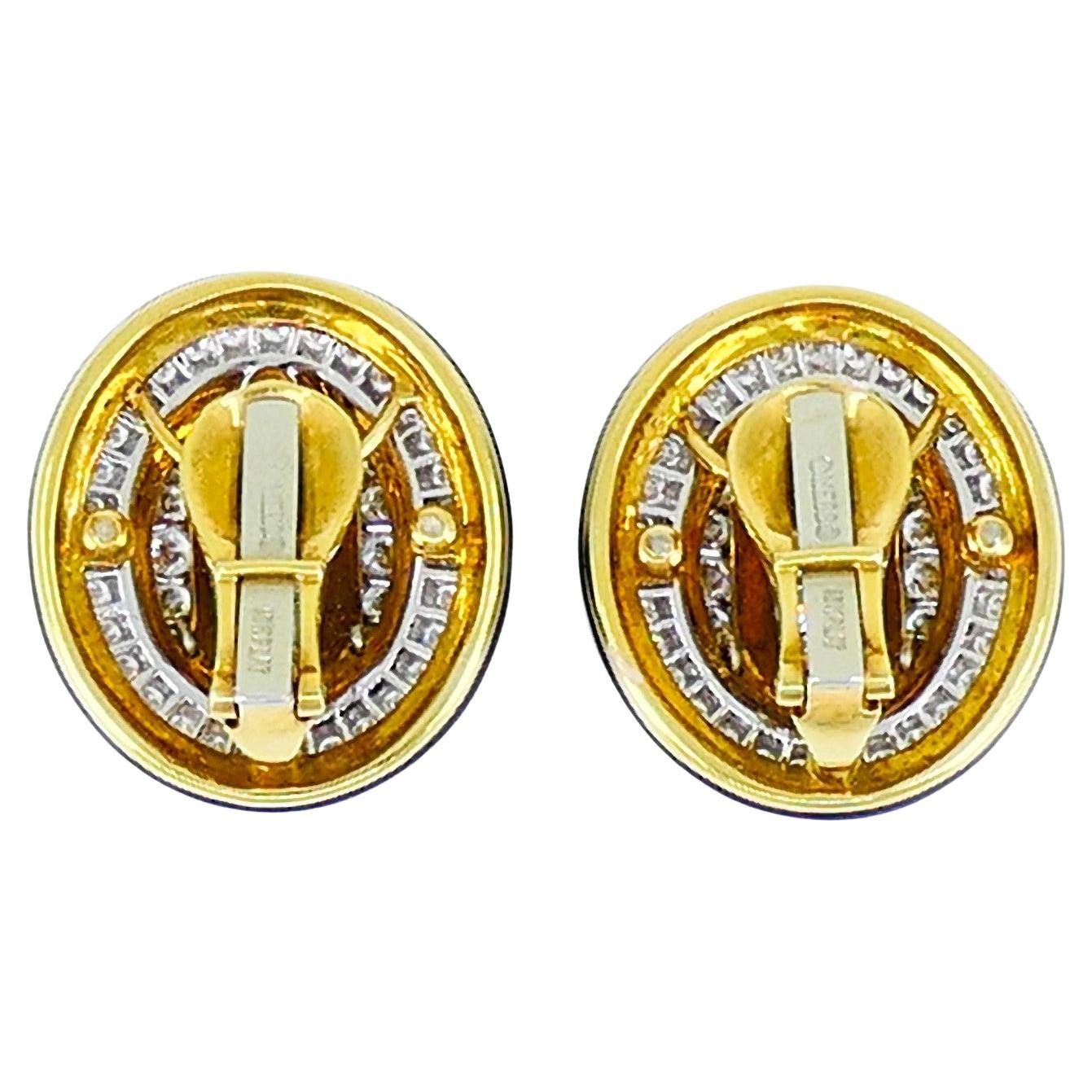David Webb Enamel Earrings 18k Gold Platinum Diamond Vintage Estate Jewelry For Sale 1