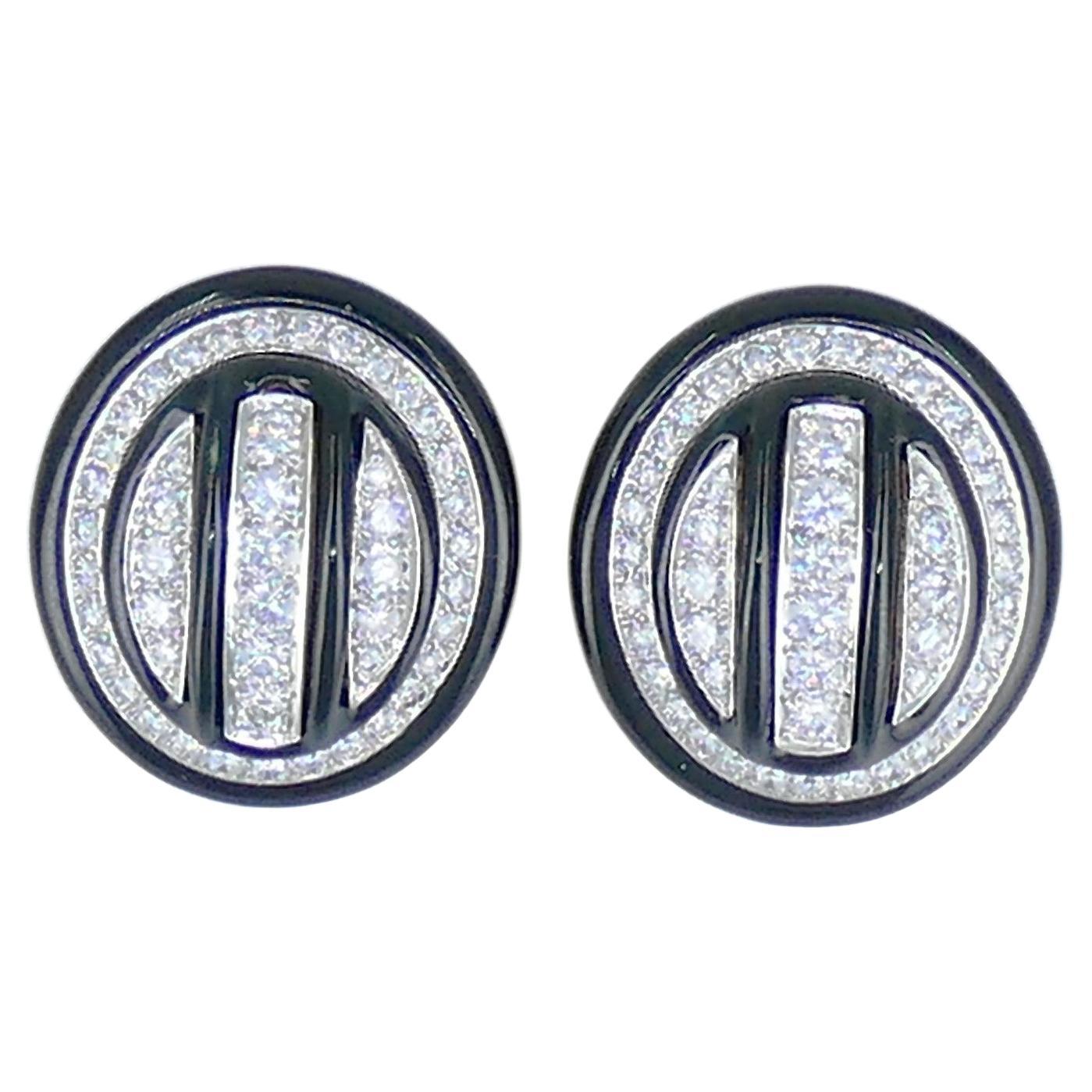 David Webb Enamel Earrings 18k Gold Platinum Diamond Vintage Estate Jewelry For Sale