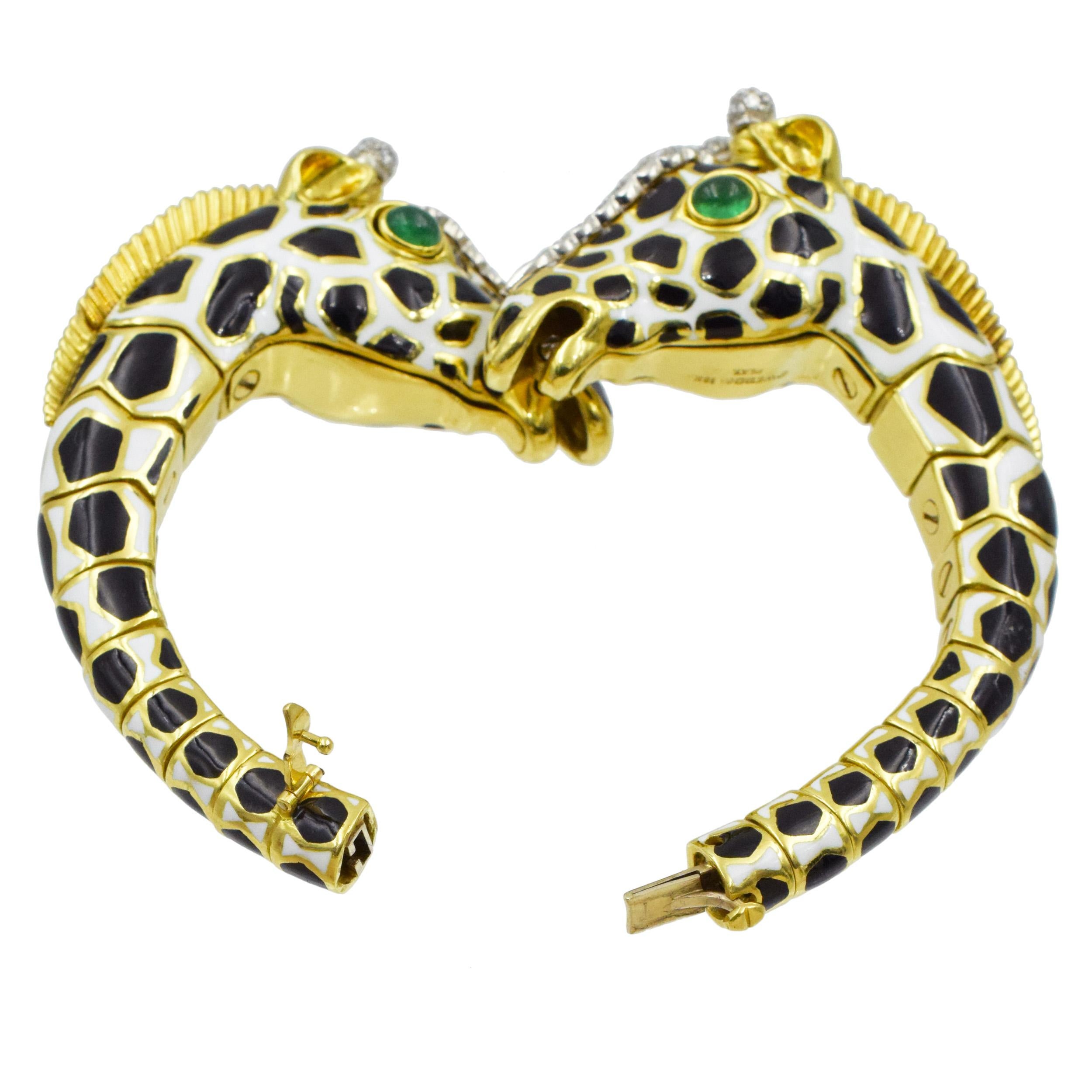 Armband „Giraffe“ aus Emaille, Smaragd und Diamanten von David Webb.  im Zustand „Hervorragend“ im Angebot in New York, NY