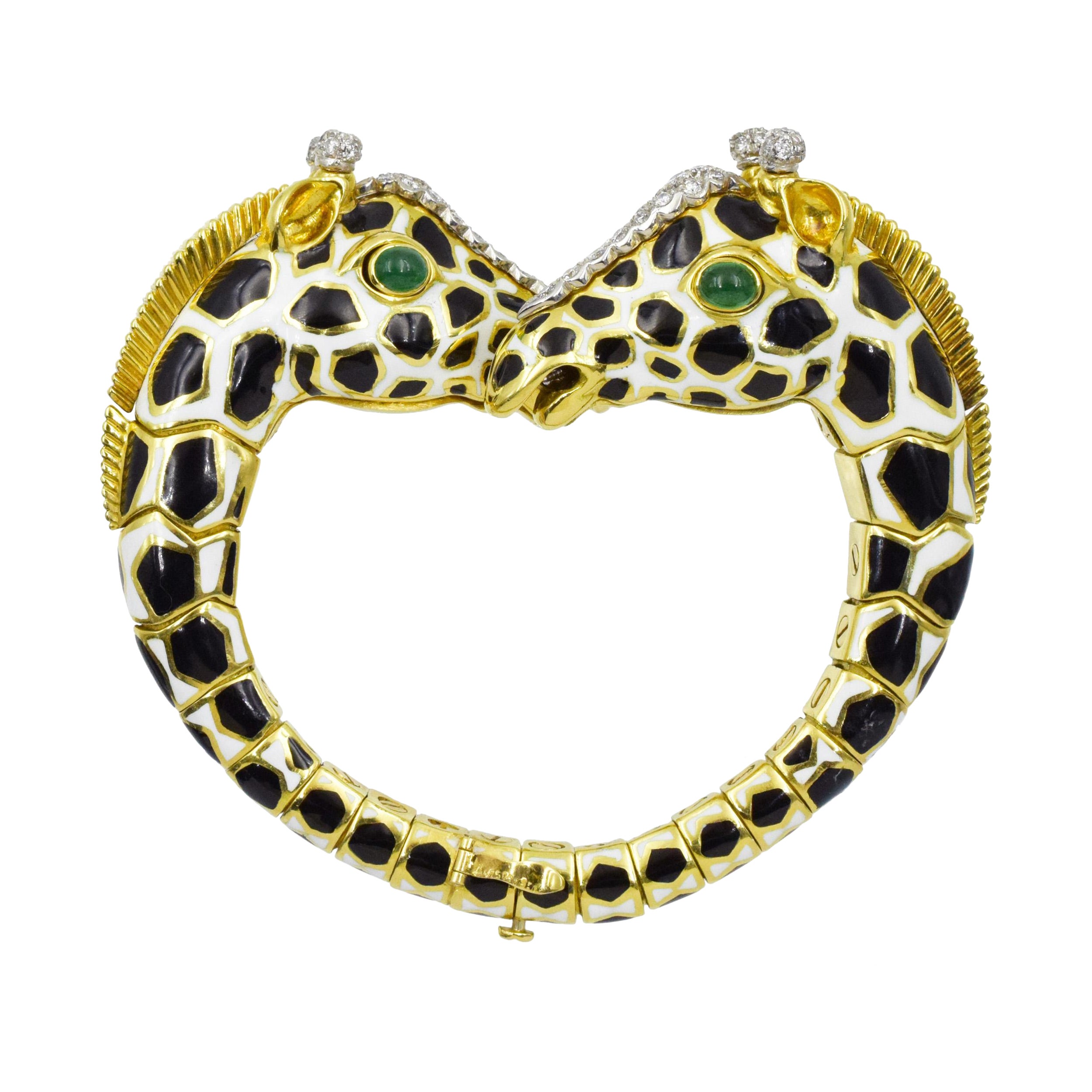 David Webb Pulsera "Jirafa" de esmalte, esmeralda y diamantes.