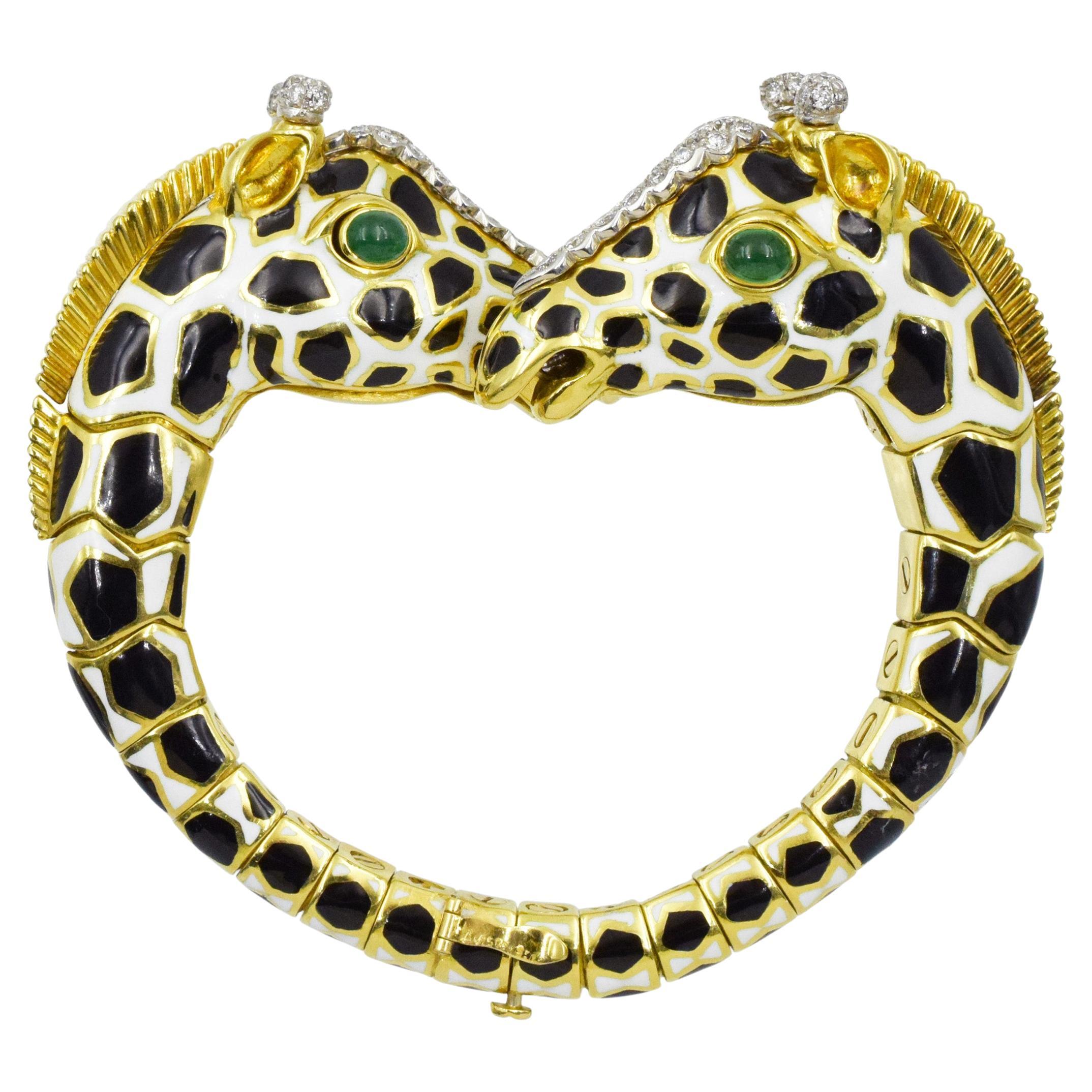 David Webb Enamel, Emerald, and  Diamond "Giraffe"  Bracelet