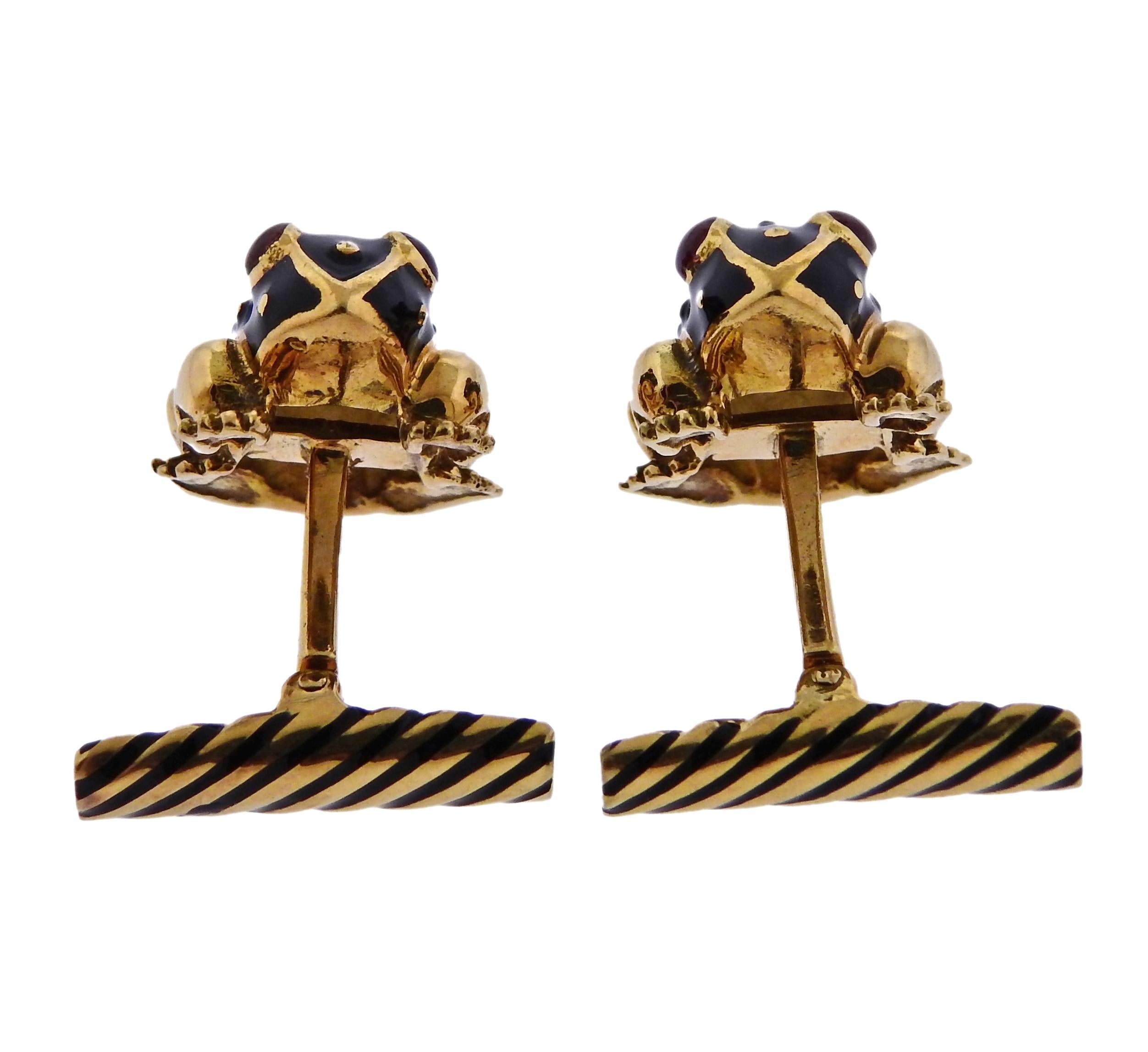 Women's or Men's David Webb Enamel Frog Cufflinks Studs Set For Sale