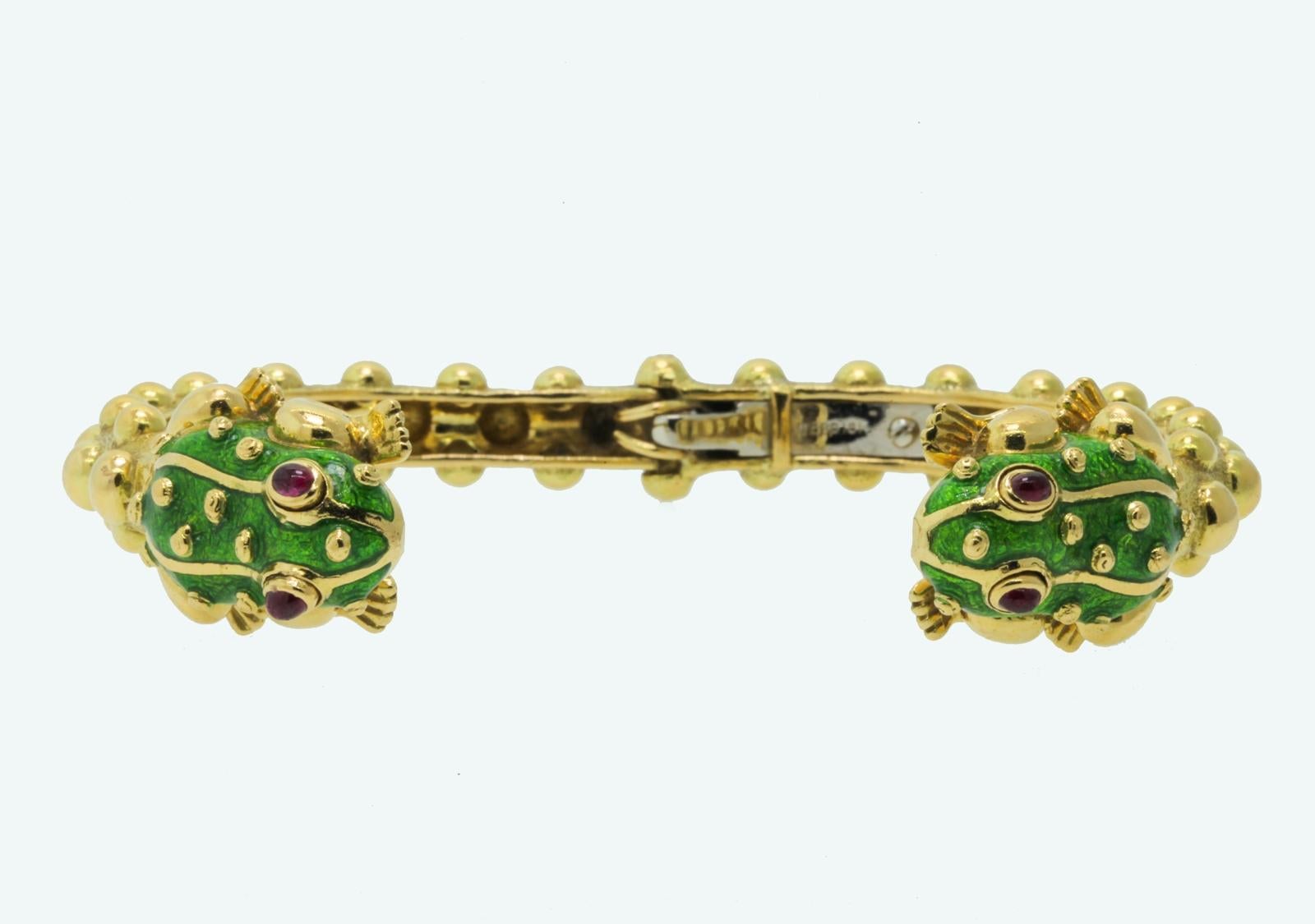 Modern David Webb Enamel Frogs Gold Bracelet