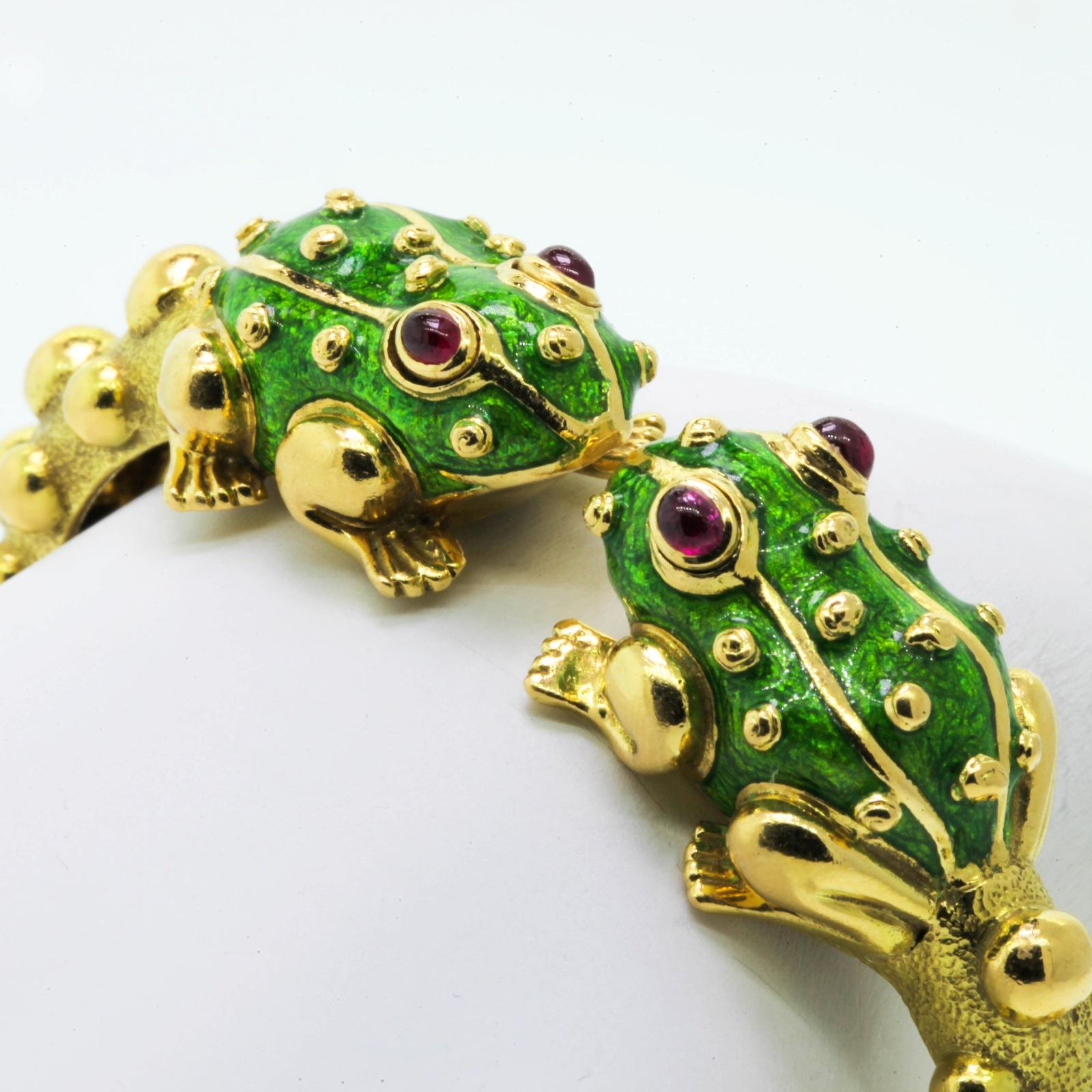 Women's David Webb Enamel Frogs Gold Bracelet