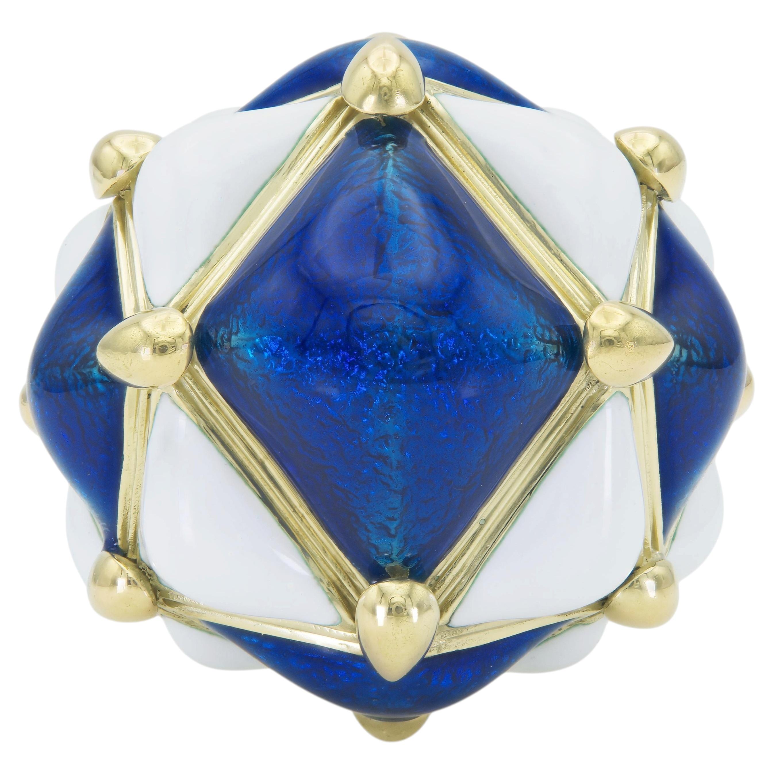 Pre-owned David Webb Enamel Geodesic Dome Ring In Multi