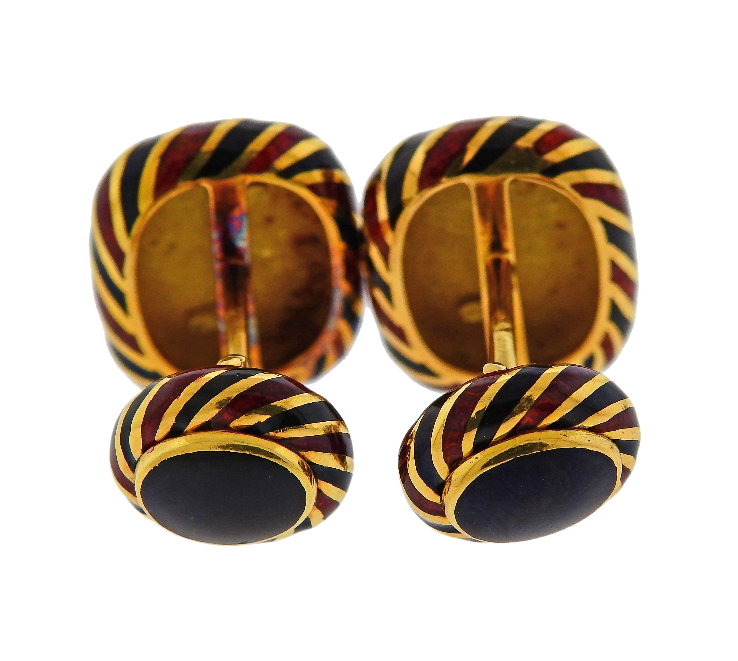 Women's or Men's David Webb Enamel Gold Cufflinks Stud Set For Sale