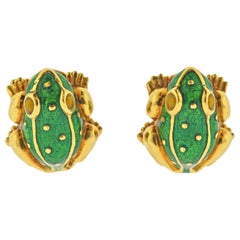 David Webb Enamel Gold Frog Earrings