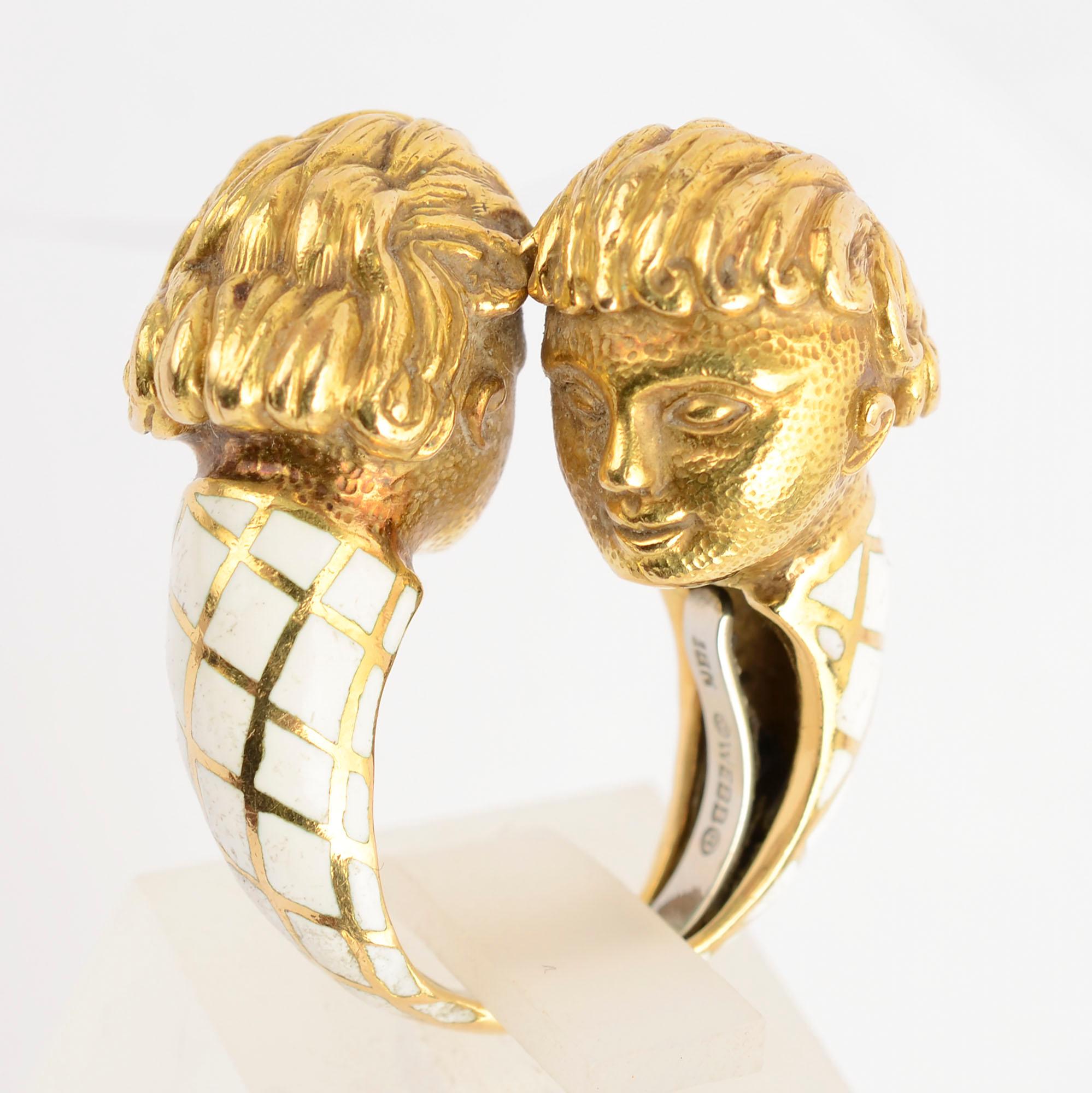 Women's or Men's David Webb Enamel Ring with Faces For Sale