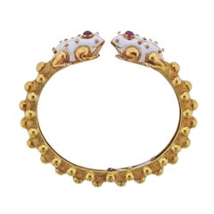 David Webb Enamel Ruby Gold Frog Bracelet
