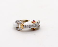 David Webb Enameled Horse Ring In 18Kt Gold And Platinum With Diamonds & Rubies