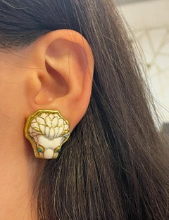 David Webb Enameled Lions Head Earrings