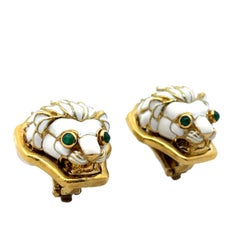 David Webb Enameled Lions Head Earrings