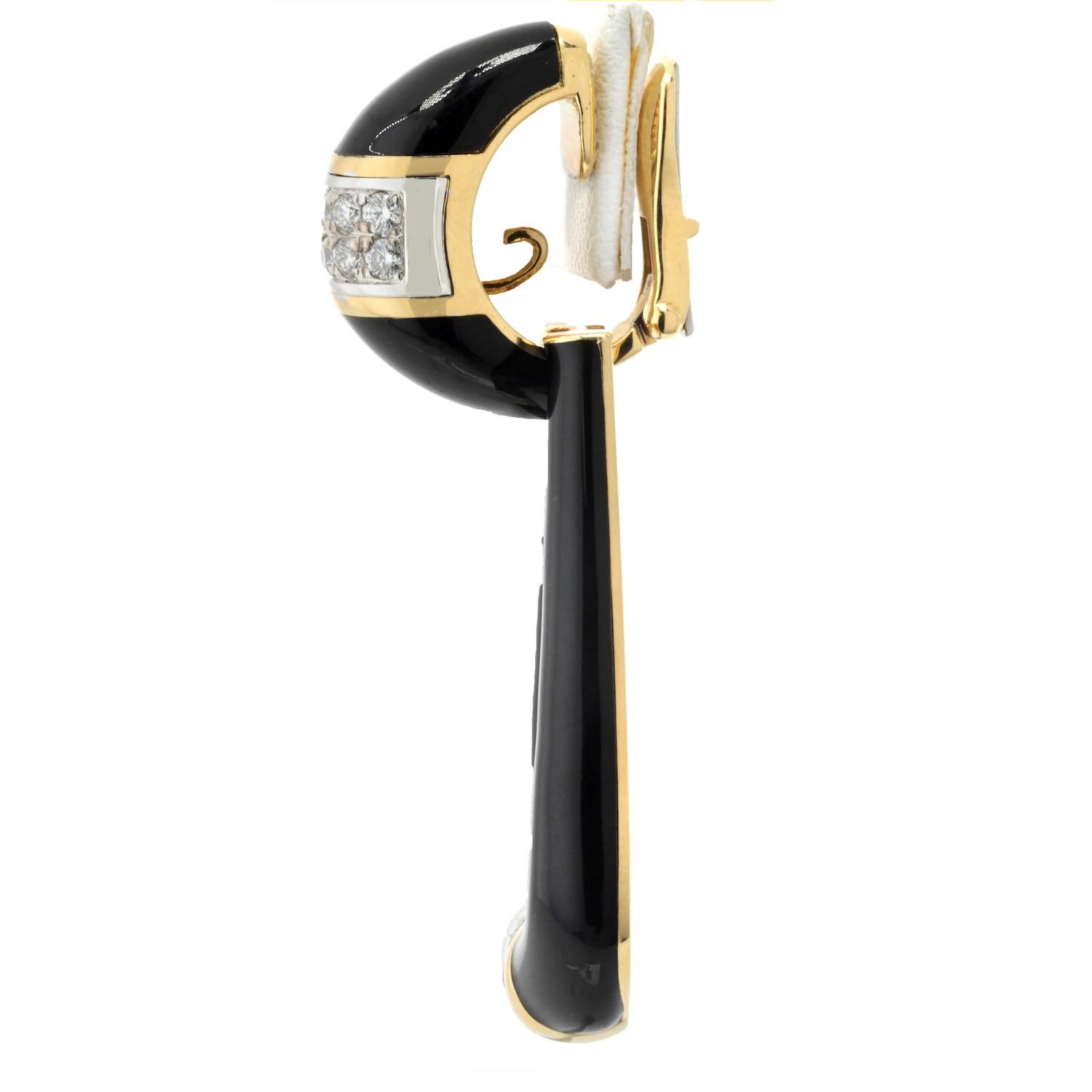 Round Cut David Webb Estate Door Knocker Black Enamel 18K Yellow Gold Diamond Earrings For Sale