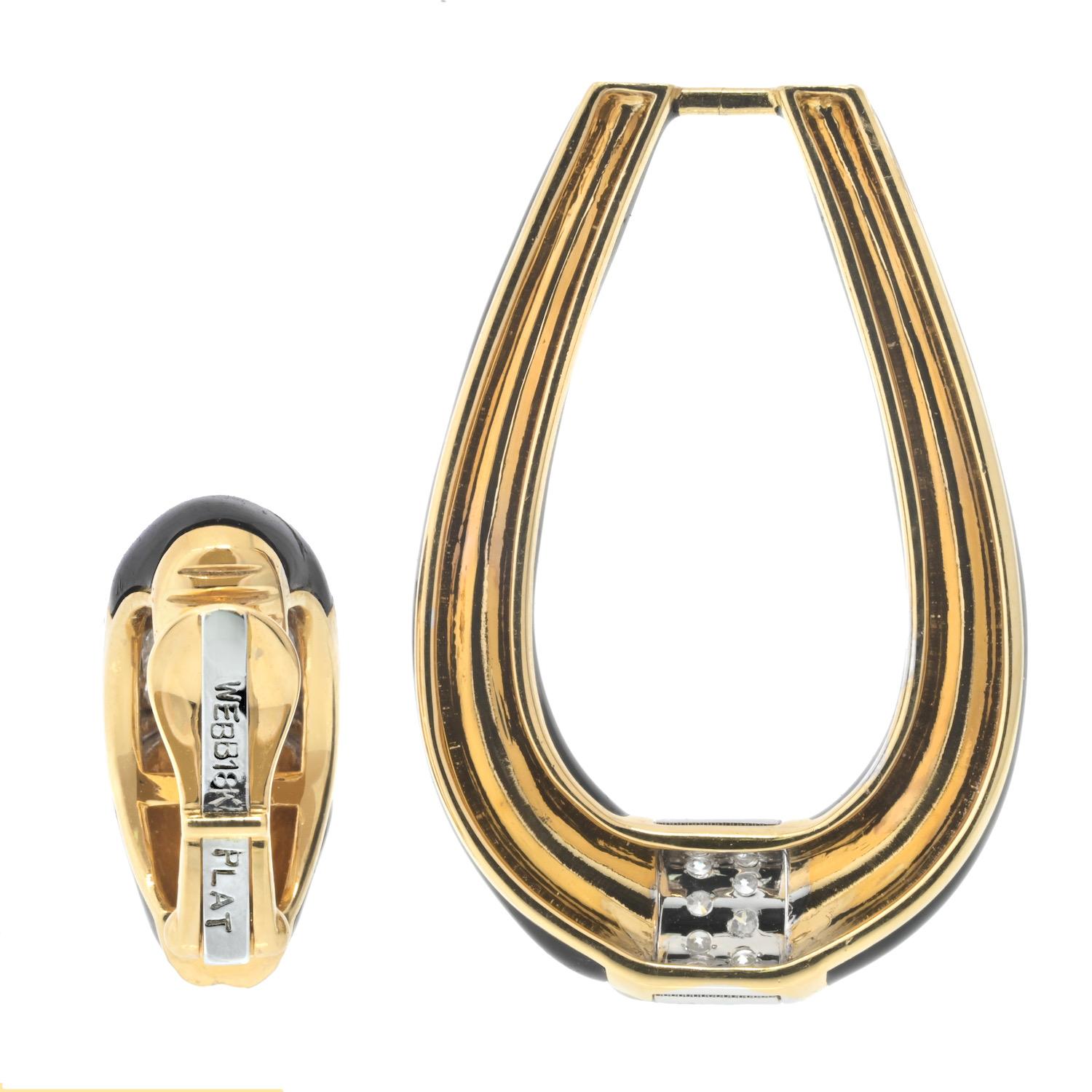 David Webb Estate Door Knocker Black Enamel 18K Yellow Gold Diamond Earrings In Excellent Condition For Sale In New York, NY