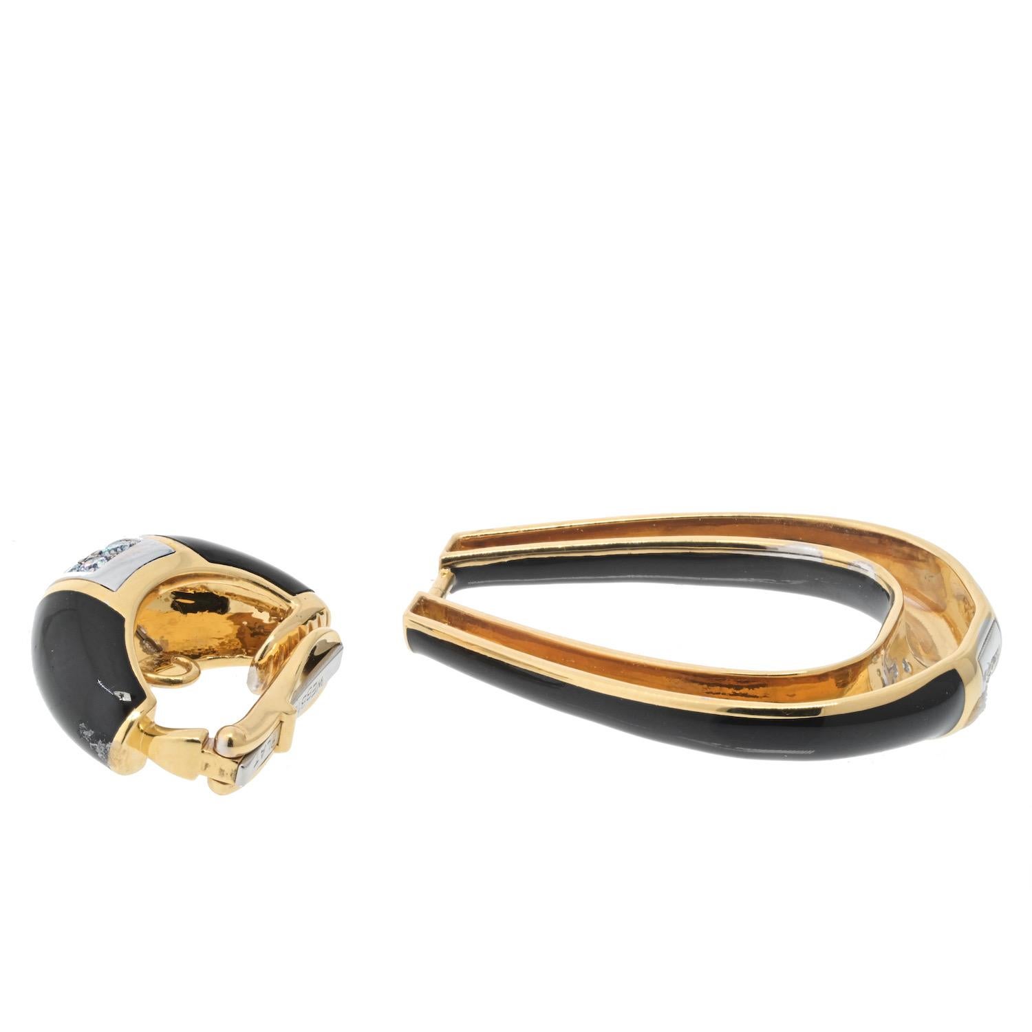 Women's David Webb Estate Door Knocker Black Enamel 18K Yellow Gold Diamond Earrings For Sale