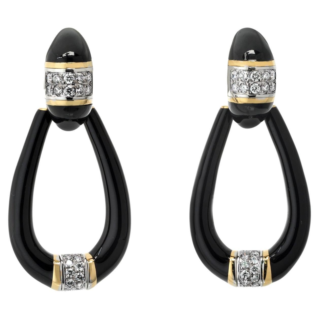 David Webb Estate Door Knocker Boucles d'oreilles en émail noir et or jaune 18K avec diamants