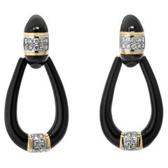 Pendientes de diamantes de oro amarillo de 18 quilates David Webb Estate Door Knocker Black Enamel