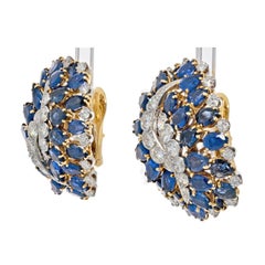 David Webb Extraordinary Sapphire and Diamond Clip on Earrings