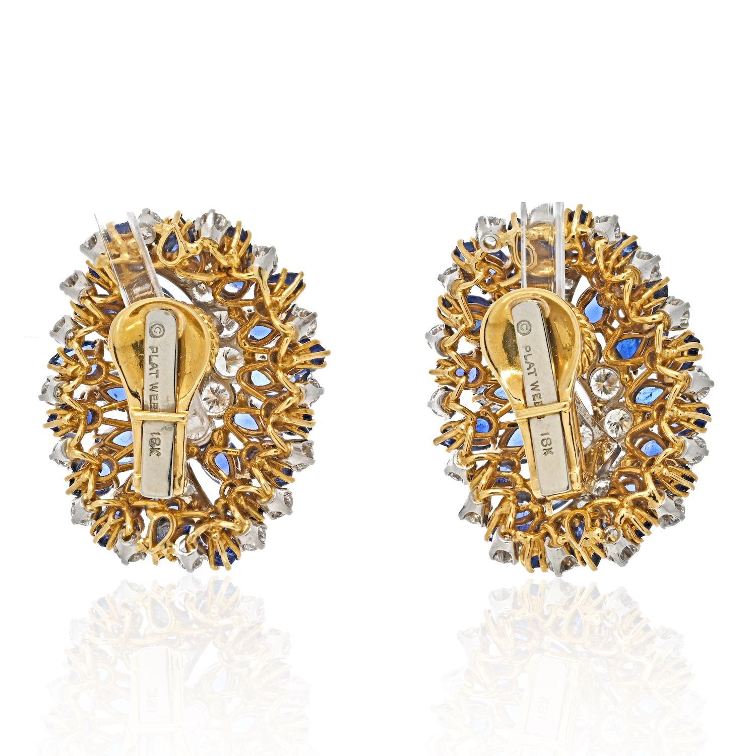 Moderne David Webb Clips d'oreilles extraordinaires en saphirs et diamants en vente