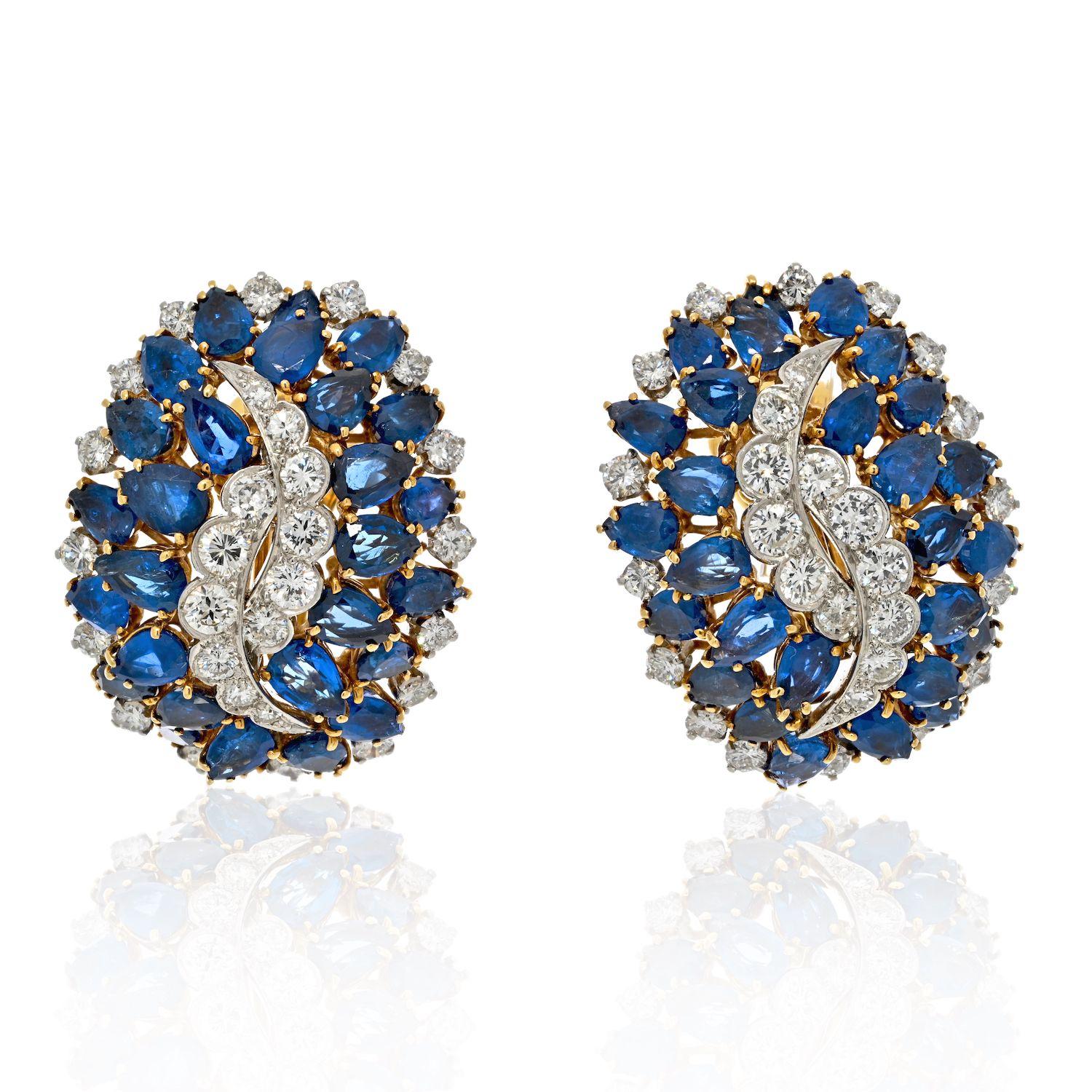 Modern David Webb Extraordinary Sapphire and Diamond Clip on Earrings For Sale