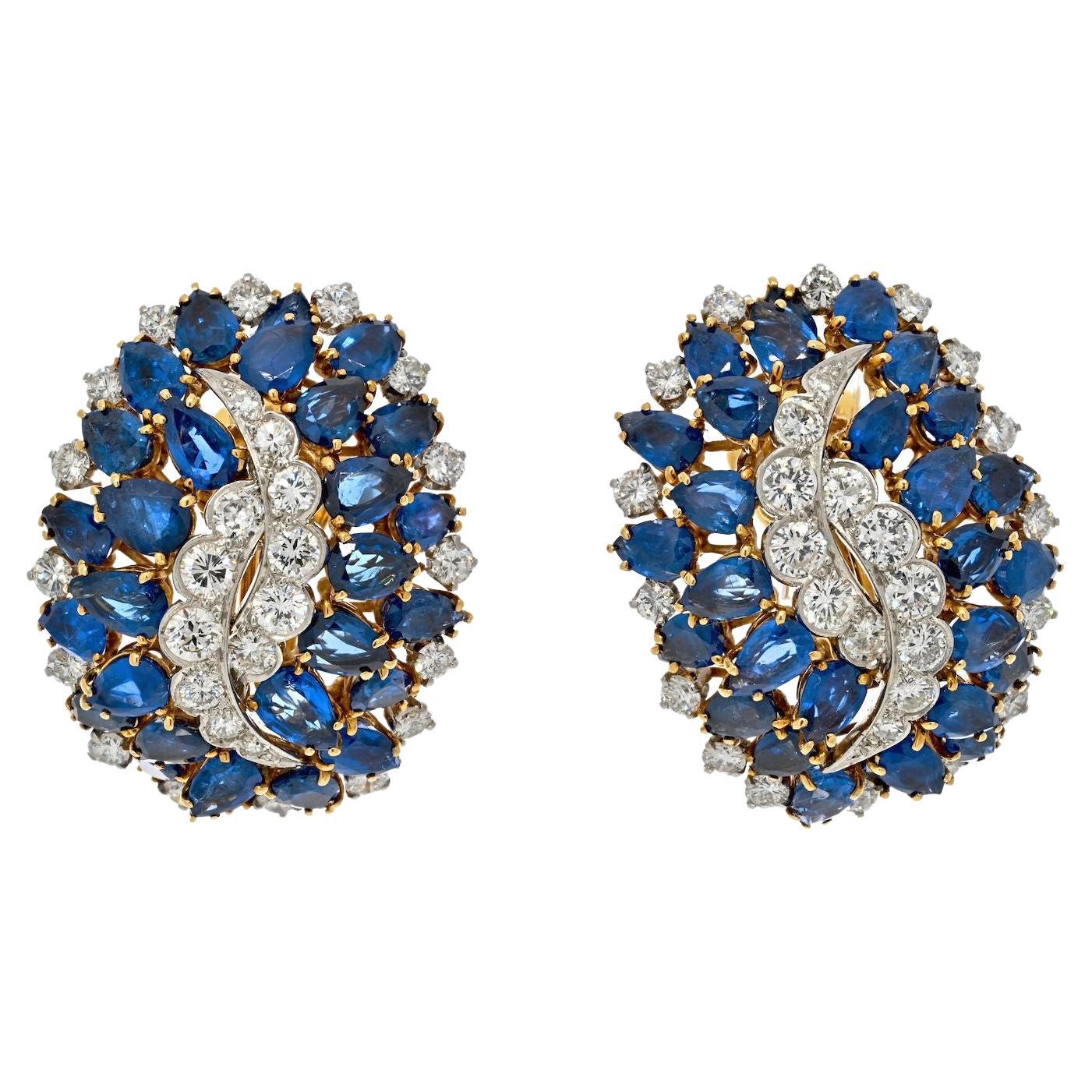 David Webb Extraordinary Sapphire and Diamond Clip on Earrings For Sale