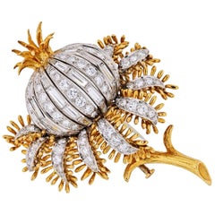 David Webb Flower Tulip, Diamonds Vintage Brooch