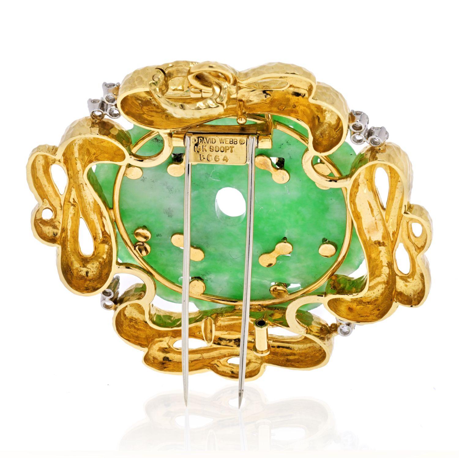 Modern David Webb French Jade Gold and Diamond Brooch Pendant