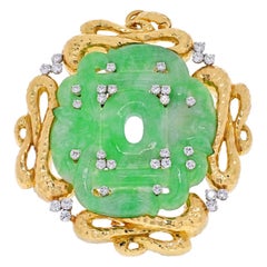 Vintage David Webb French Jade Gold and Diamond Brooch Pendant