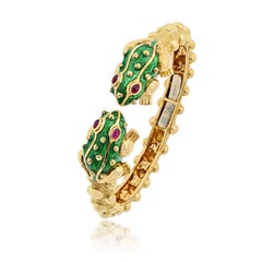 David Webb Frog Bracelet manchette en or jaune 18 carats à double tête