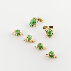 David Webb 18K Gold Enamel Frog Cufflinks and Studs Dress Set