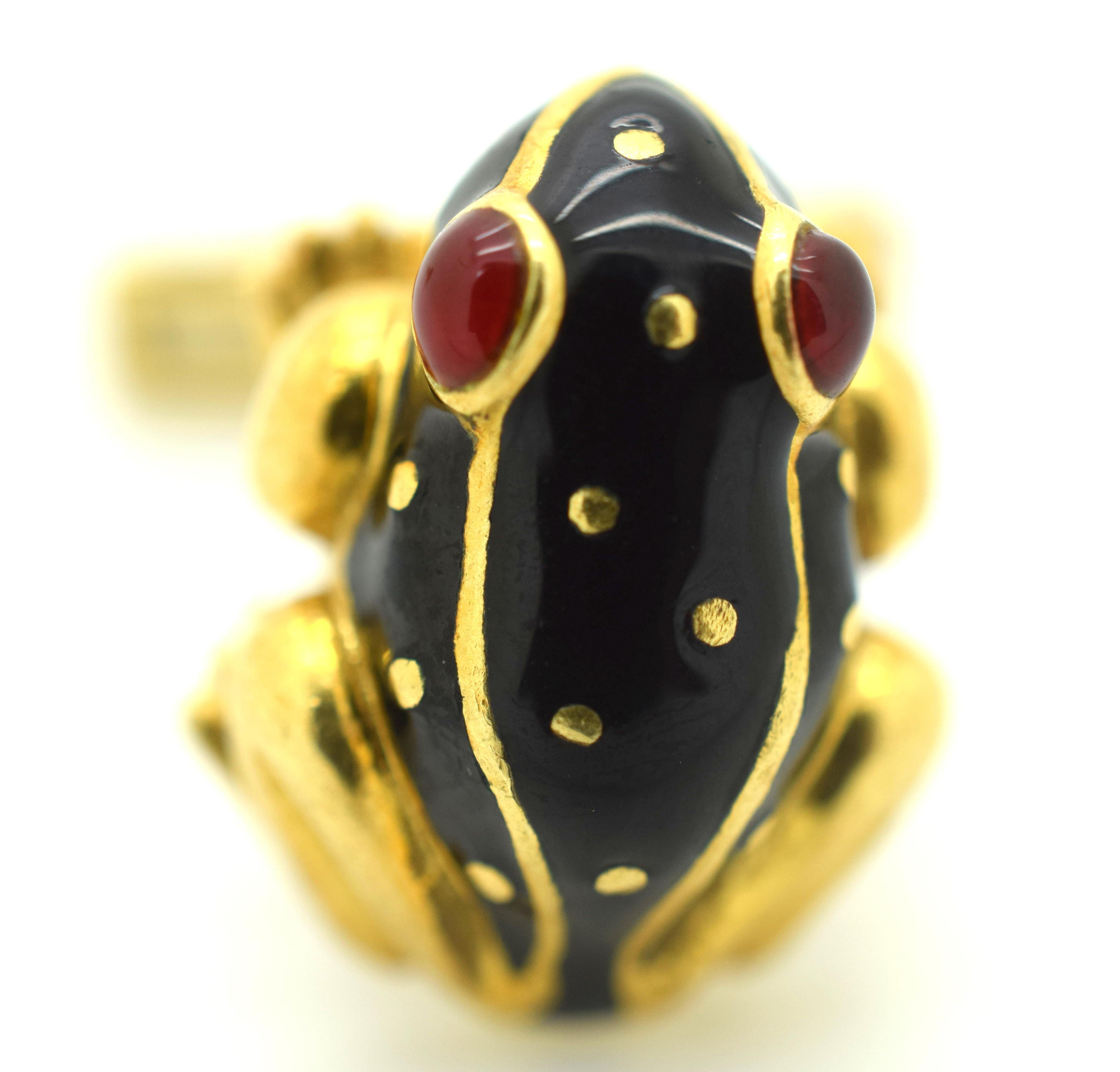David Webb Frog Enamel Black Cufflinks 18 Karat Yellow Gold 1