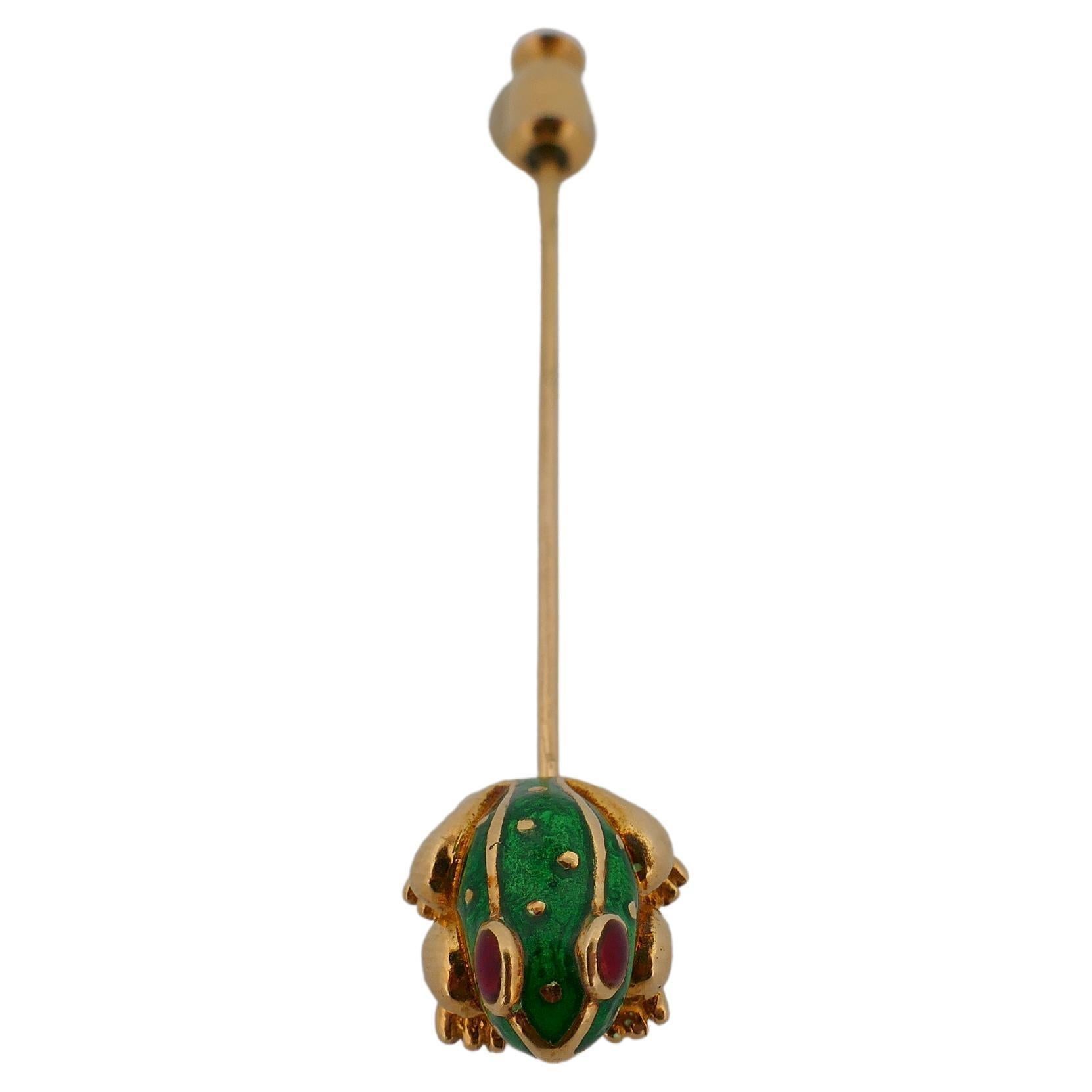 Cabochon David Webb Frog Pin Enamel 18k Gold For Sale