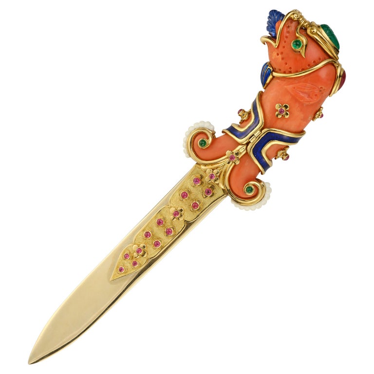 David b Gem Set Coral Letter Opener For Sale at 1stDibs