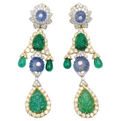 David Webb Girandole Diamond and Gemstone Earrings