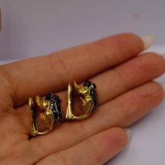 David Webb Gold 18 Karat Green Enamel Frog Clip-On Animal Fauna Earrings