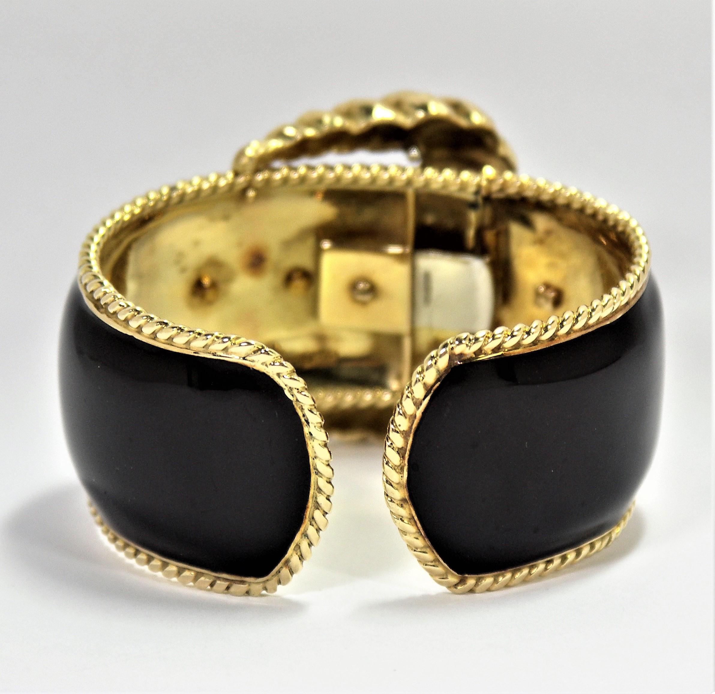 David Webb Black Enamel Gold Buckle Bangle 1