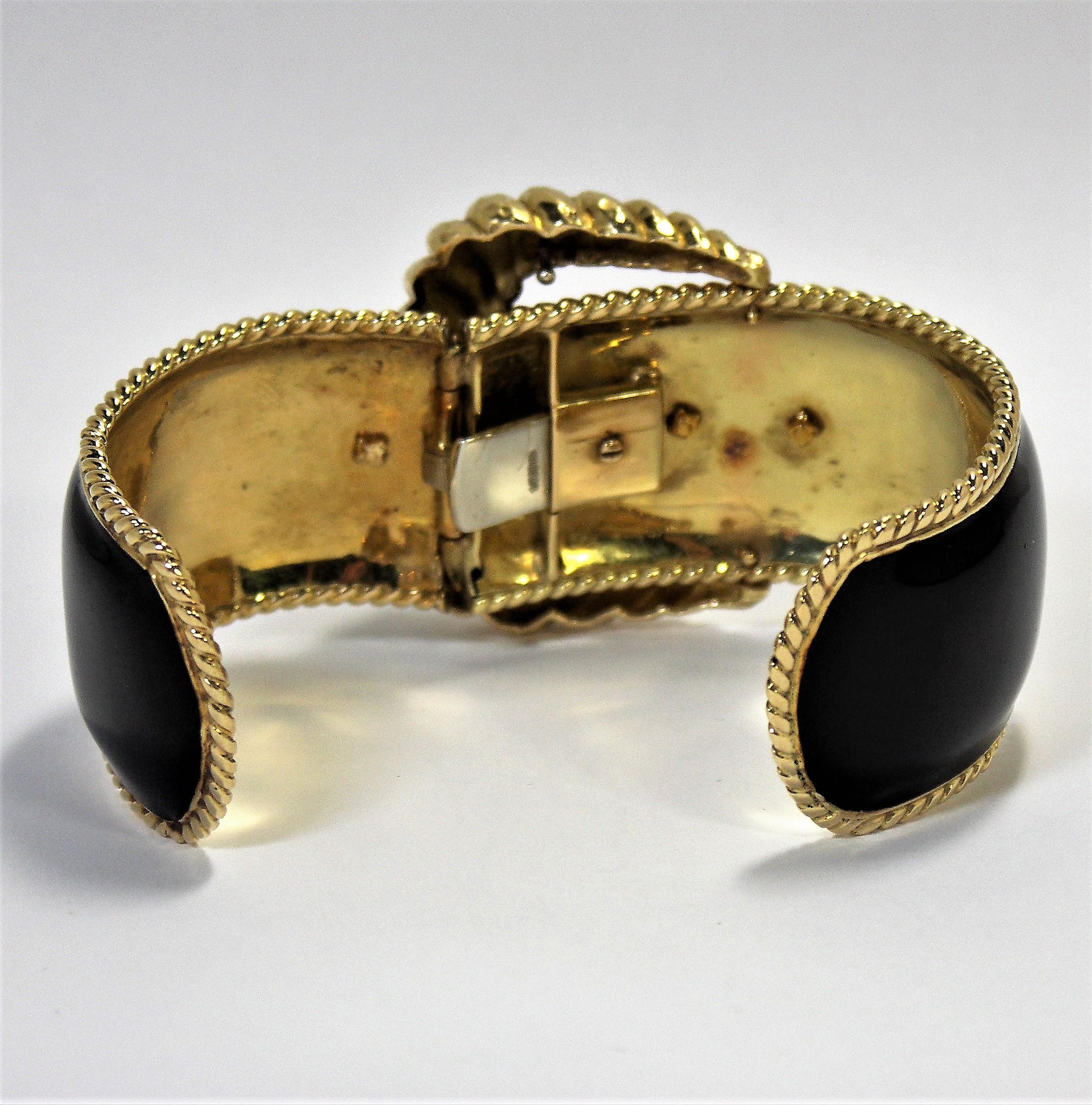 David Webb Black Enamel Gold Buckle Bangle 3