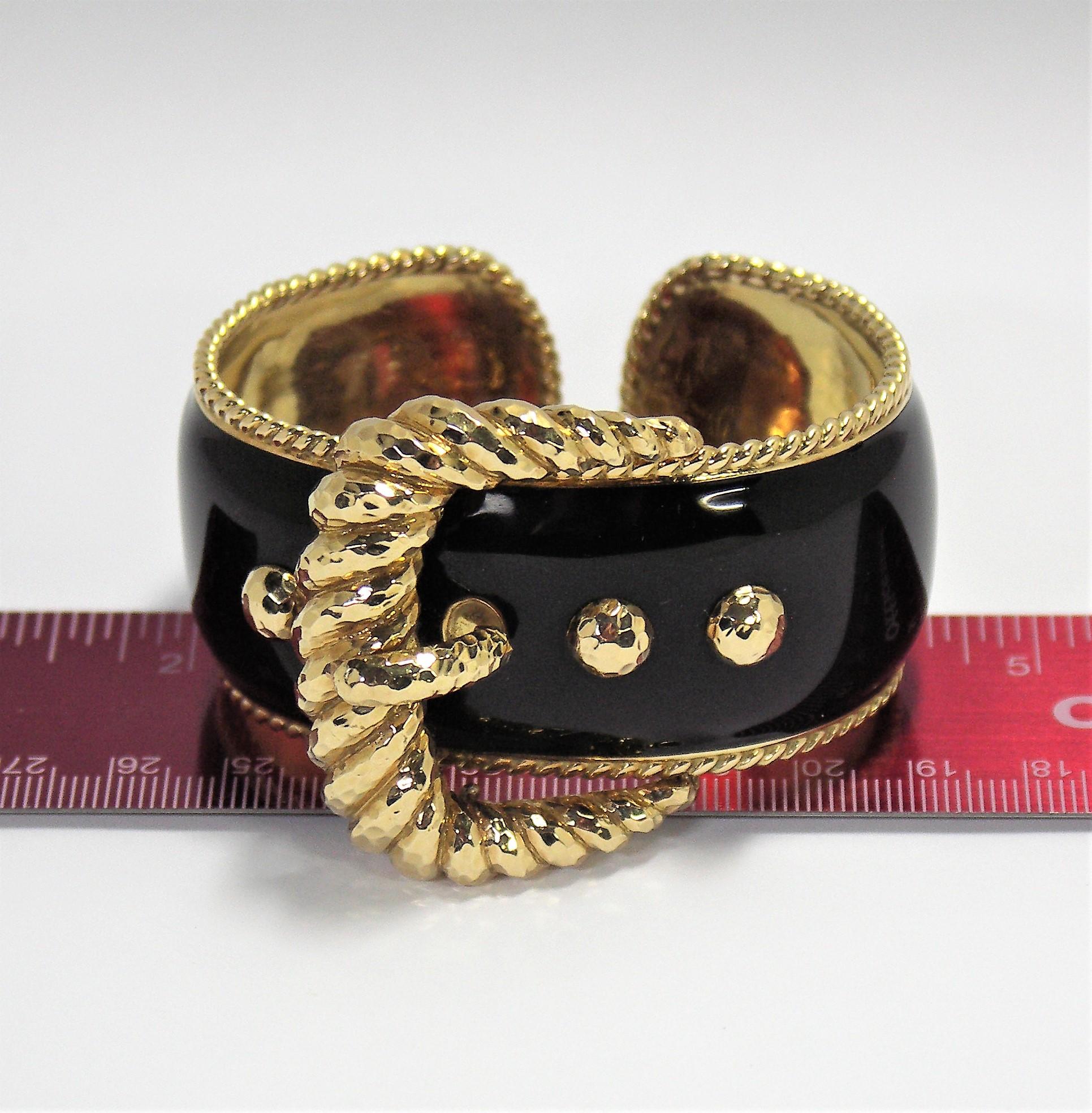 David Webb Black Enamel Gold Buckle Bangle 5