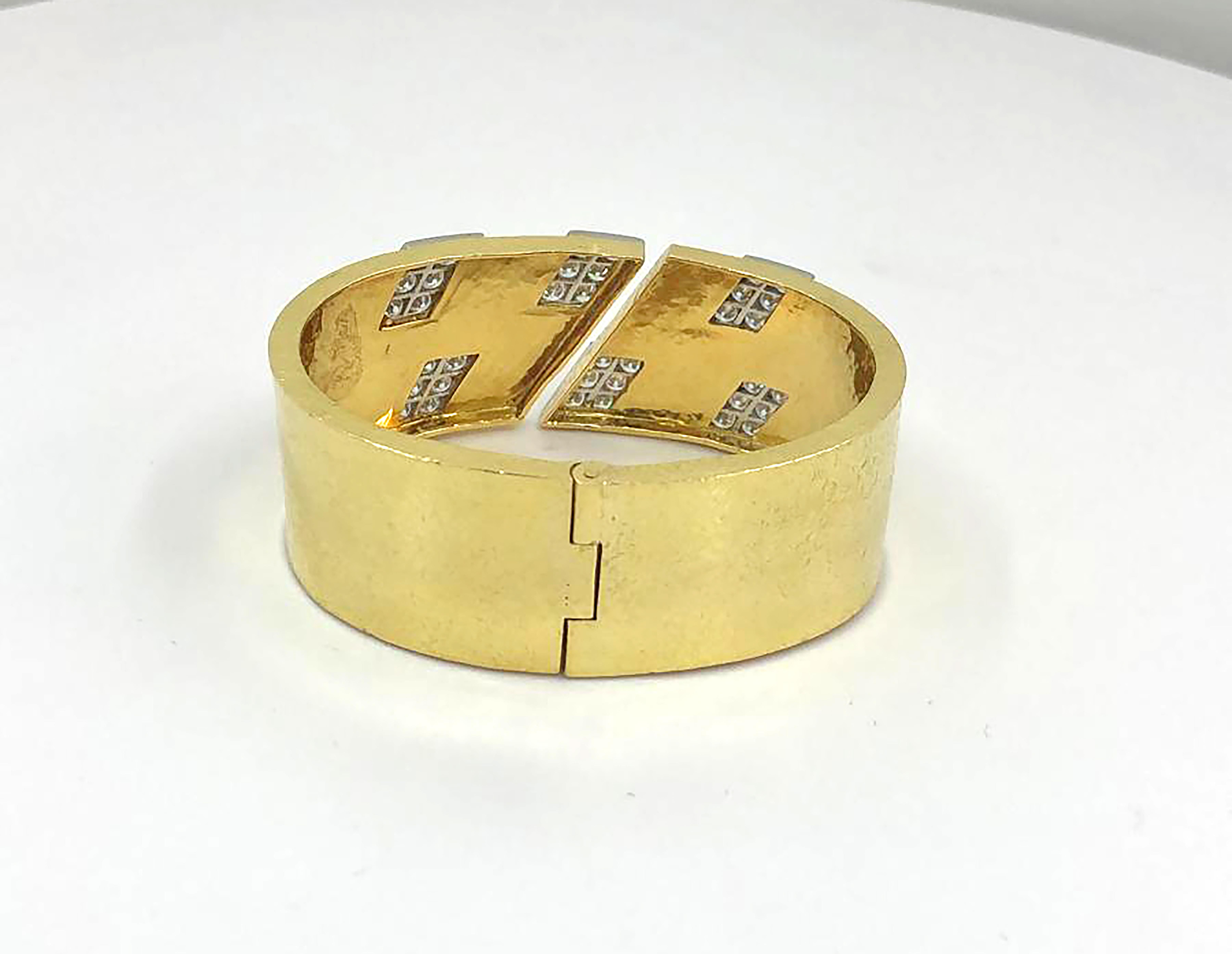 David Webb Diamond Yellow Gold Platinum Spring Cuff Bracelet In Good Condition In New York, NY